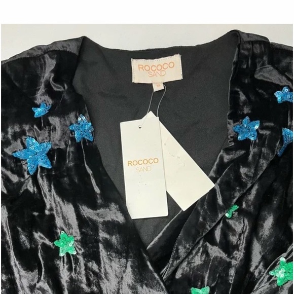 Rococo Sand Mini Dress in Black Velvet Embellished Rainbow Sequin Stars Size XL - Picture 10 of 11